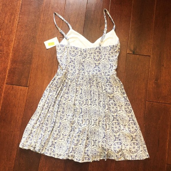 B.Darlin Paisley Print Corset Waist Fit-And-Flare Dress / Navy Blue & White - Picture 5 of 11